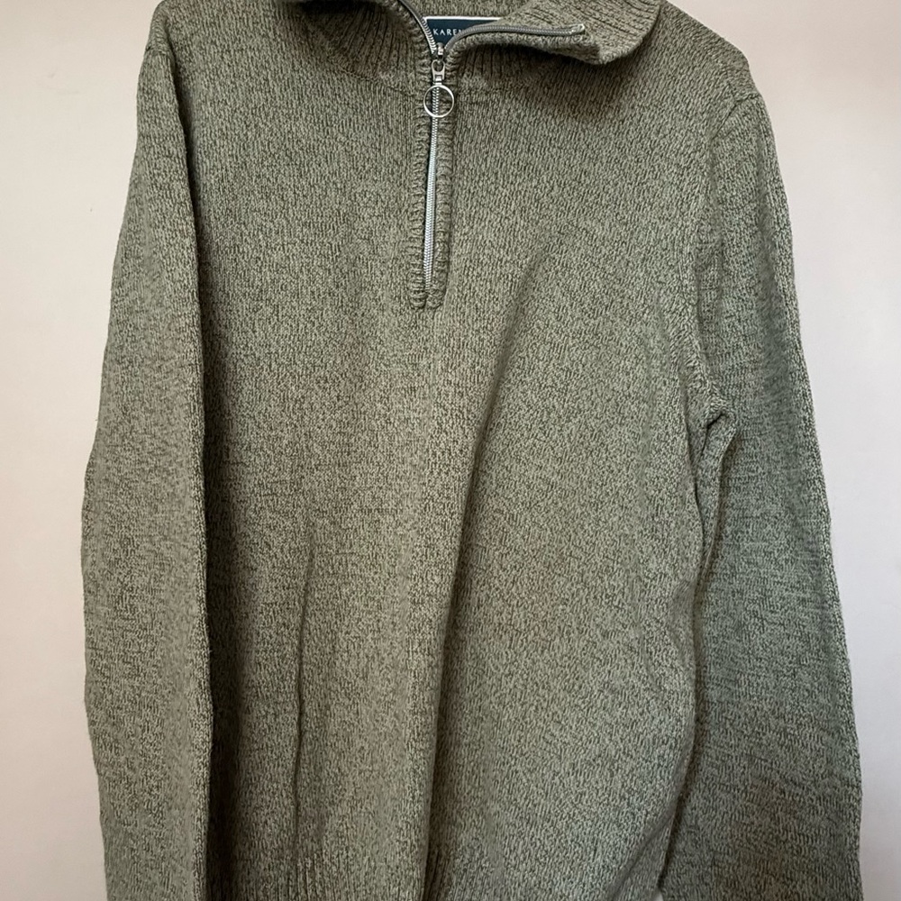 Karen Scott Olive Zip-Up Sweater